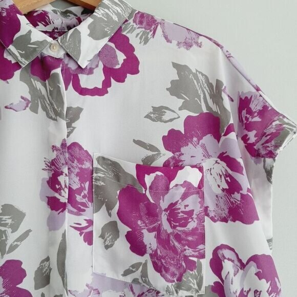 BANANA REPUBLIC | Hi-Low Hem Button Down Light Shirt Top Floral Sz S - Picture 4 of 11